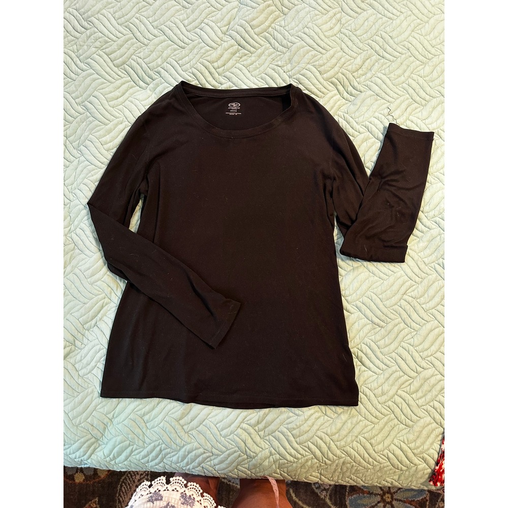 Athletic Works Womens Black Long Sleeve Active Crew Neck Top Small 4-6